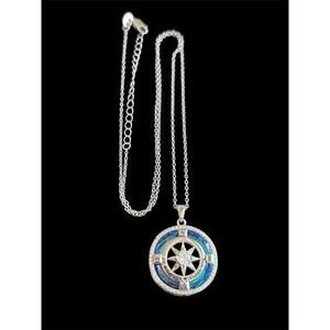 Sterling Silver Sobriety Compass Pendant & 19” Chain 925 FOB AA